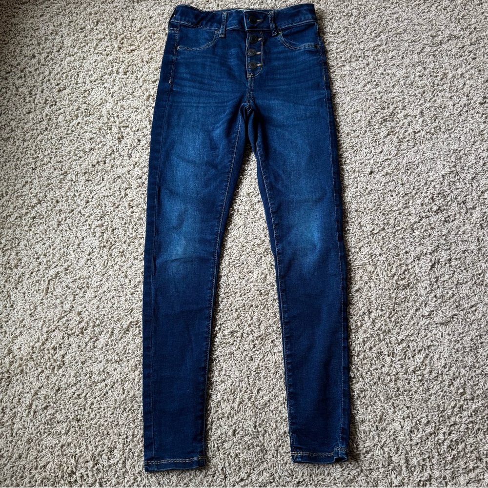 SO Blue Denim Stretch Skinny Jegging Jeans Faux Button Snap Closure Girls 12 - Picture 6 of 13